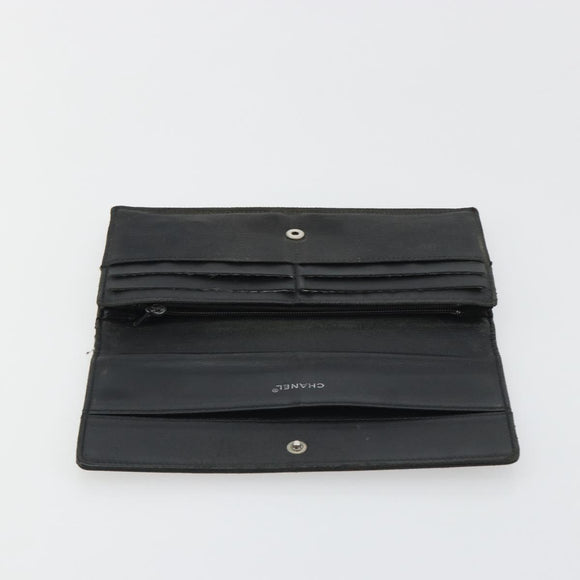 CHANEL New Travel Line Long Wallet Nylon Black Silver CC Auth bs36031
