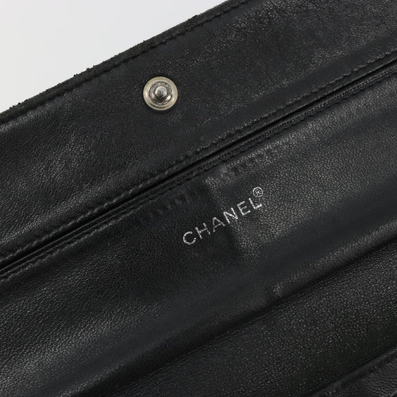CHANEL New Travel Line Long Wallet Nylon Black Silver CC Auth bs36031