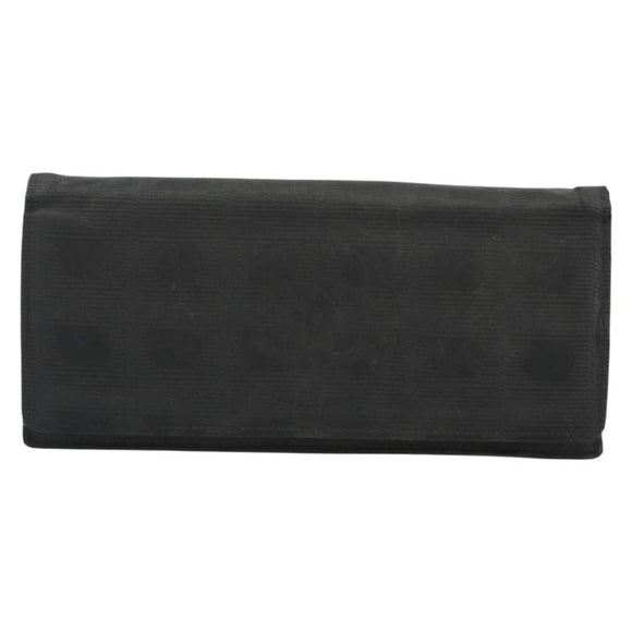 CHANEL New Travel Line Long Wallet Nylon Black Silver CC Auth bs36031