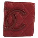 CHANEL Matelasse Long Wallet Lamb Skin Red Silver CC Auth bs36032-1