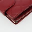 CHANEL Matelasse Long Wallet Lamb Skin Red Silver CC Auth bs36032-16