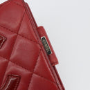 CHANEL Matelasse Long Wallet Lamb Skin Red Silver CC Auth bs36032-17