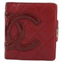 CHANEL Matelasse Long Wallet Lamb Skin Red Silver CC Auth bs36032-13