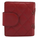 CHANEL Matelasse Long Wallet Lamb Skin Red Silver CC Auth bs36032-2