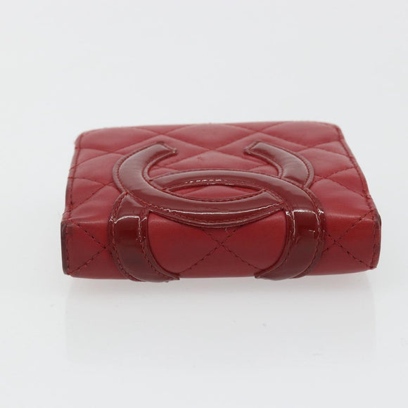 CHANEL Matelasse Long Wallet Lamb Skin Red Silver CC Auth bs36032