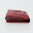 CHANEL Matelasse Long Wallet Lamb Skin Red Silver CC Auth bs36032-5