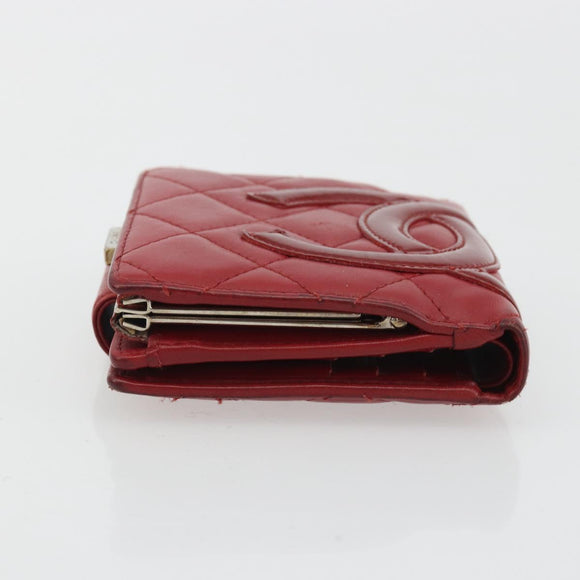 CHANEL Matelasse Long Wallet Lamb Skin Red Silver CC Auth bs36032