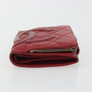 CHANEL Matelasse Long Wallet Lamb Skin Red Silver CC Auth bs36032-6