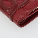 CHANEL Matelasse Long Wallet Lamb Skin Red Silver CC Auth bs36032-14