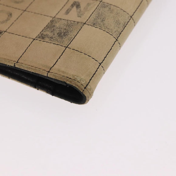CHANEL Choco Bar Long Wallet Lamb Skin Beige CC Auth bs36033