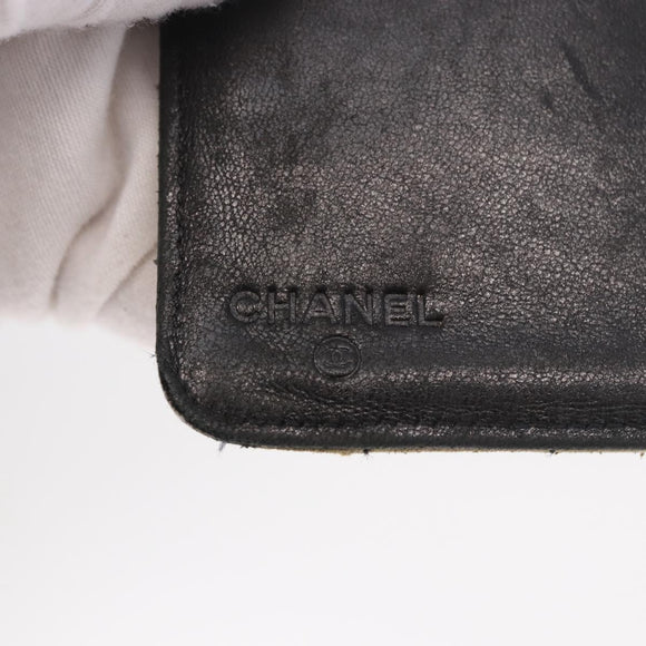CHANEL Choco Bar Long Wallet Lamb Skin Beige CC Auth bs36033