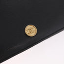 CHANEL Long Wallet Leather Black Gold CC Auth bs36037-13