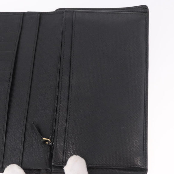 CHANEL Long Wallet Leather Black Gold CC Auth bs36037