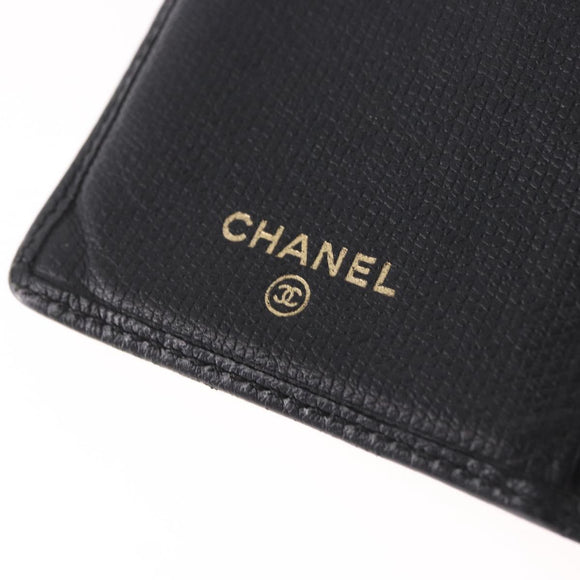 CHANEL Long Wallet Leather Black Gold CC Auth bs36037