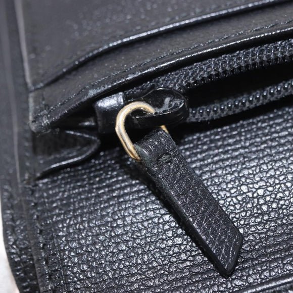 CHANEL Long Wallet Leather Black Gold CC Auth bs36037