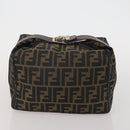 FENDI Zucca Canvas Hand Bag Coated Canvas 2 Set Brown Black Auth bs36051-10
