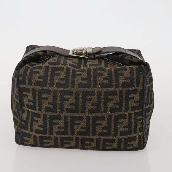 FENDI Zucca Canvas Hand Bag Coated Canvas 2 Set Brown Black Auth bs36051