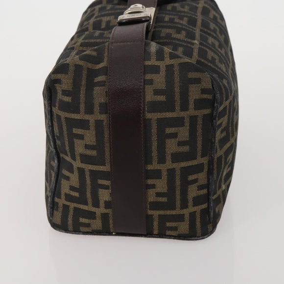 FENDI Zucca Canvas Hand Bag Coated Canvas 2 Set Brown Black Auth bs36051