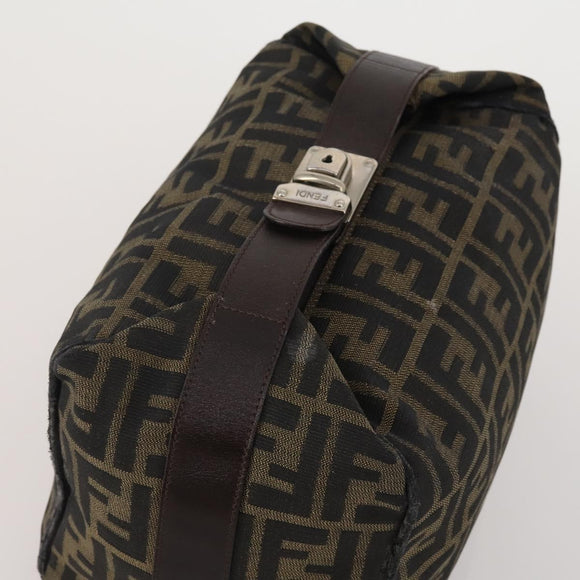 FENDI Zucca Canvas Hand Bag Coated Canvas 2 Set Brown Black Auth bs36051