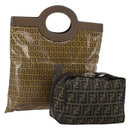 FENDI Zucca Canvas Hand Bag Coated Canvas 2 Set Brown Black Auth bs36051-1