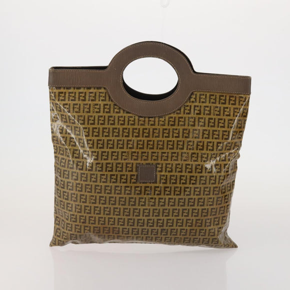 FENDI Zucca Canvas Hand Bag Coated Canvas 2 Set Brown Black Auth bs36051