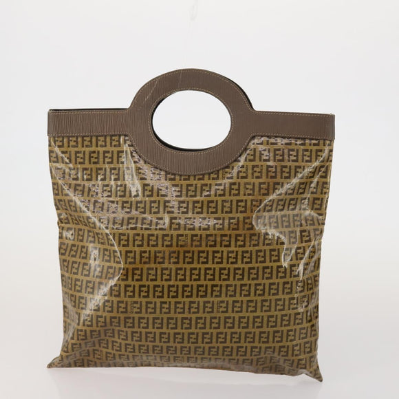 FENDI Zucca Canvas Hand Bag Coated Canvas 2 Set Brown Black Auth bs36051