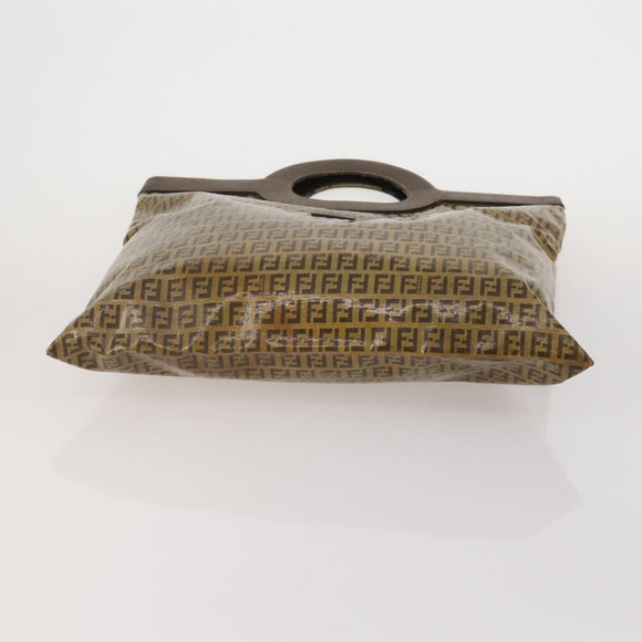 FENDI Zucca Canvas Hand Bag Coated Canvas 2 Set Brown Black Auth bs36051