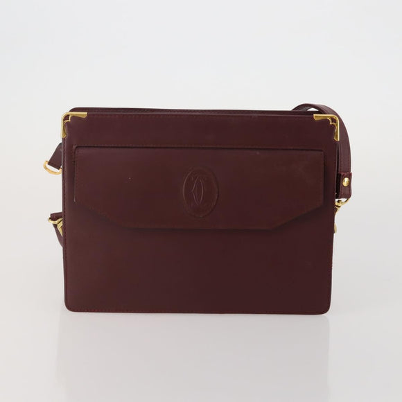 CARTIER Must Line Shoulder Bag Leather 2 Set Bordeaux Yellow Auth bs36054