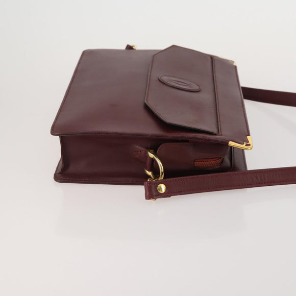 CARTIER Must Line Shoulder Bag Leather 2 Set Bordeaux Yellow Auth bs36054