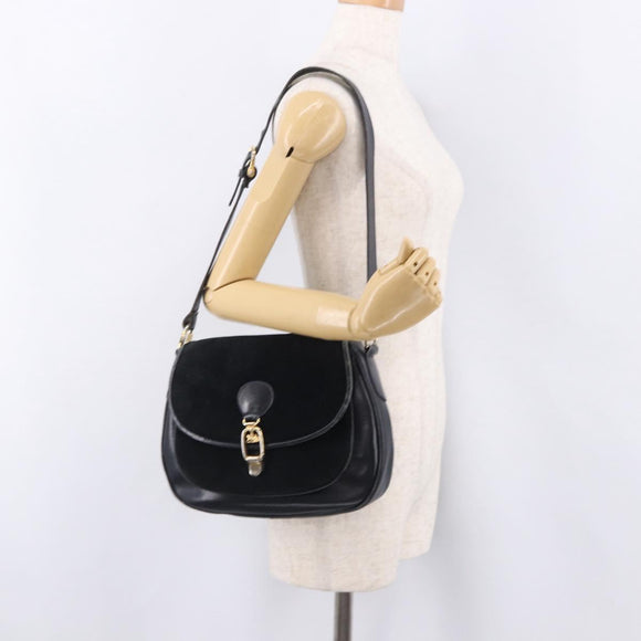 CELINE Shoulder Bag Suede Black Gold Auth bs36058