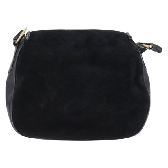 CELINE Shoulder Bag Suede Black Gold Auth bs36058