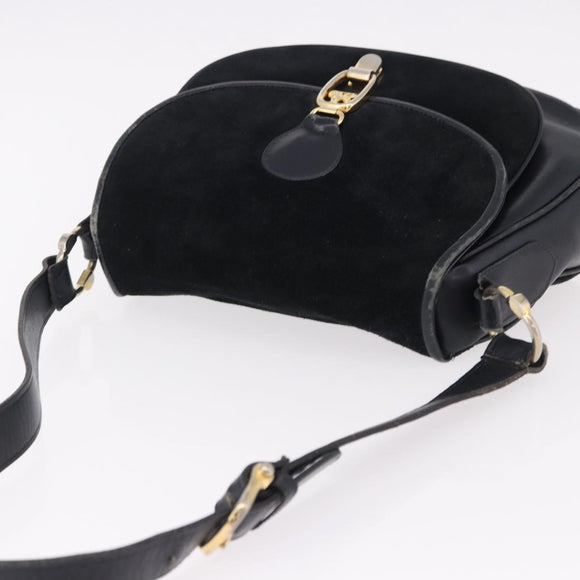 CELINE Shoulder Bag Suede Black Gold Auth bs36058