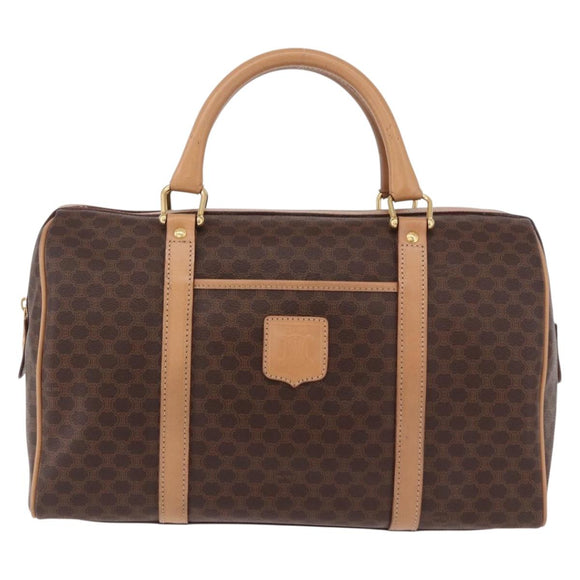 CELINE Macadam Canvas Boston Bag PVC Leather Brown Gold Auth bs36061V