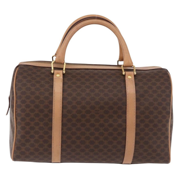CELINE Macadam Canvas Boston Bag PVC Leather Brown Gold Auth bs36061V