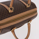 CELINE Macadam Canvas Boston Bag PVC Leather Brown Gold Auth bs36061V-6