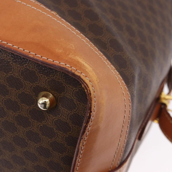 CELINE Macadam Canvas Boston Bag PVC Leather Brown Gold Auth bs36062