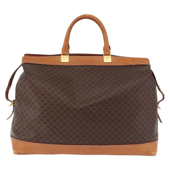 CELINE Macadam Canvas Boston Bag PVC Leather Brown Gold Auth bs36062