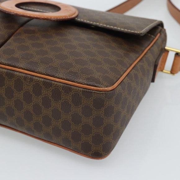 CELINE Macadam Canvas Shoulder Bag PVC Leather Brown Gold Auth bs36064A