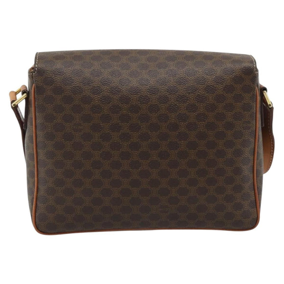 CELINE Macadam Canvas Shoulder Bag PVC Leather Brown Gold Auth bs36064A