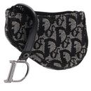 Christian Dior Trotter Canvas Saddle Coin Purse Black Silver Auth bs36065V-1