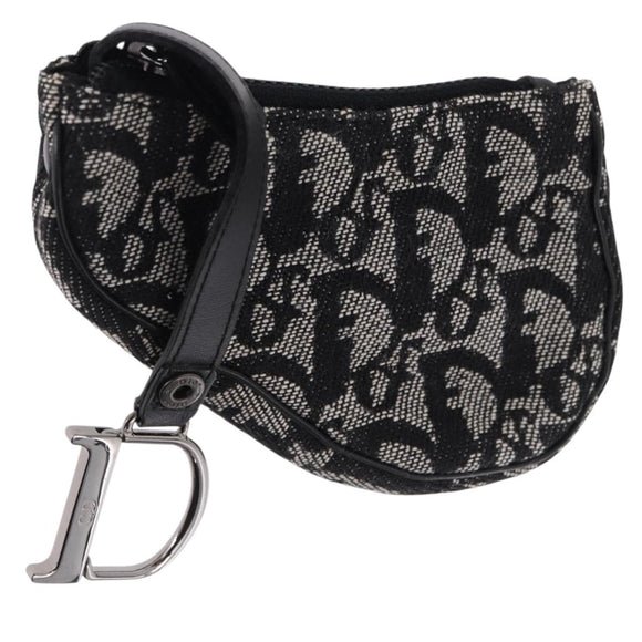 Christian Dior Trotter Canvas Saddle Coin Purse Black Silver Auth bs36065V
