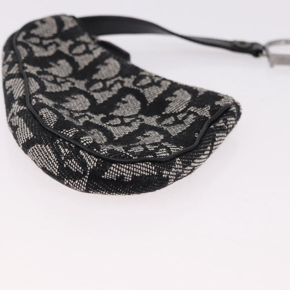 Christian Dior Trotter Canvas Saddle Coin Purse Black Silver Auth bs36065V
