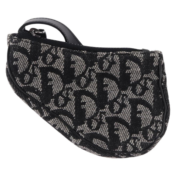 Christian Dior Trotter Canvas Saddle Coin Purse Black Silver Auth bs36065V
