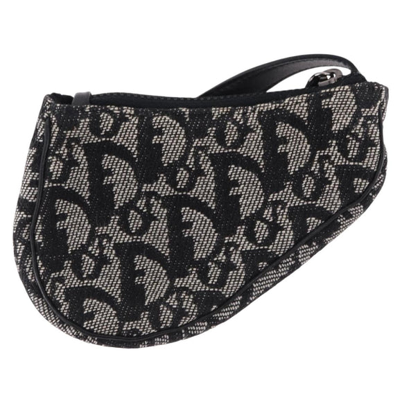 Christian Dior Trotter Canvas Saddle Coin Purse Black Silver Auth bs36065V