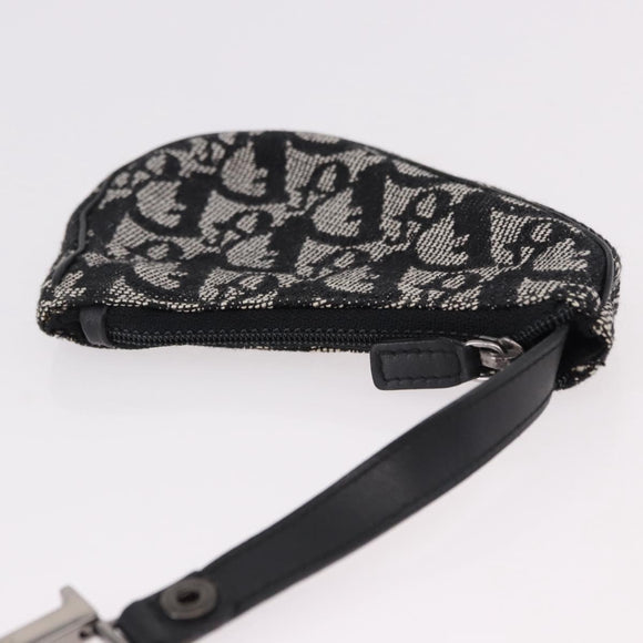 Christian Dior Trotter Canvas Saddle Coin Purse Black Silver Auth bs36065V