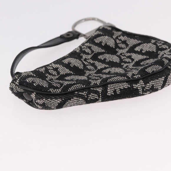 Christian Dior Trotter Canvas Saddle Coin Purse Black Silver Auth bs36065V