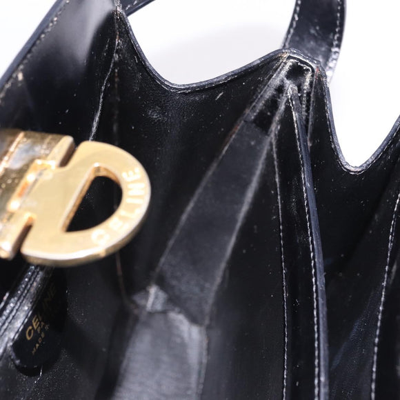 CELINE Shoulder Bag Leather Black Gold Auth bs36066A