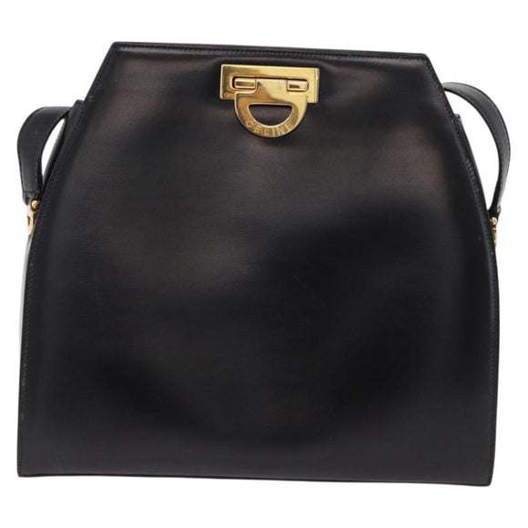 CELINE Shoulder Bag Leather Black Gold Auth bs36066A