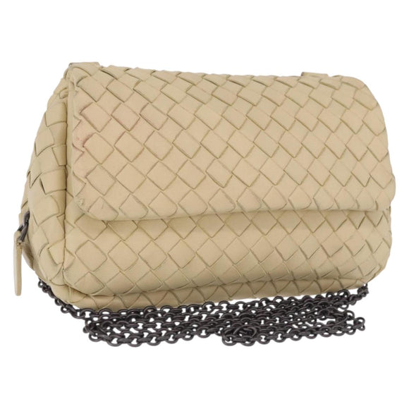 BOTTEGA VENETA INTRECCIATO Chain Shoulder Bag Leather Beige Auth bs36068A