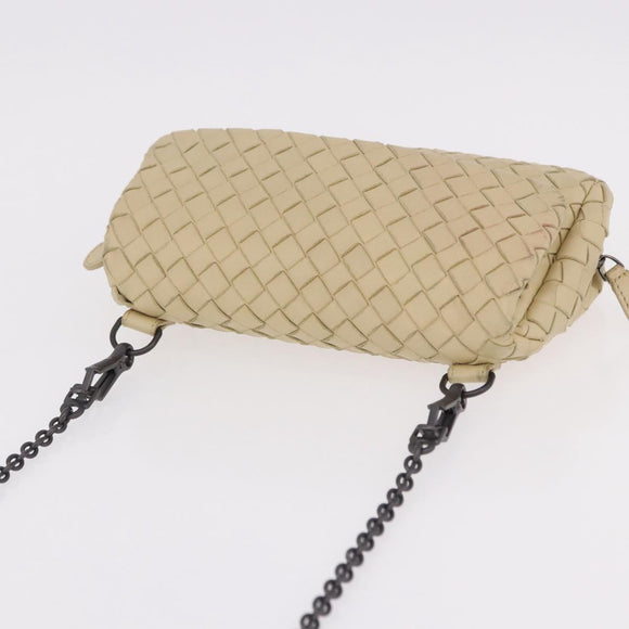 BOTTEGA VENETA INTRECCIATO Chain Shoulder Bag Leather Beige Auth bs36068A